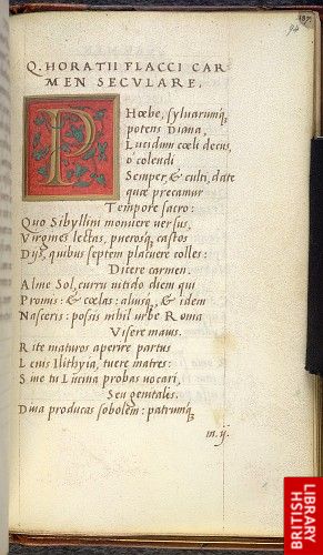 Horace, Odes, Epodes, and Carmen saeculare, Italy, 1st quarter of the 16th century, 165 x 105 mm, Decorated initial, Burney 181, f. 90